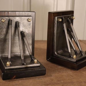 Handcrafted Automotive Stud Bookends - Angle Iron & Wood Backing (Set of 2)