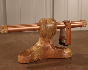 Artisan Crafted Watch Stand - Power Carved Oak & Hickory with Copper Arms