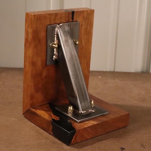 Industrial Steel & Cherry Bookend - Hand-Brazed Tubing on Solid Cherry Base