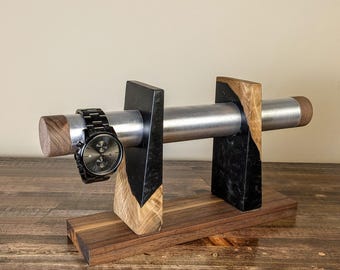 Horizon Timepiece Stand: Walnut, Resin & Aluminum Watch Display