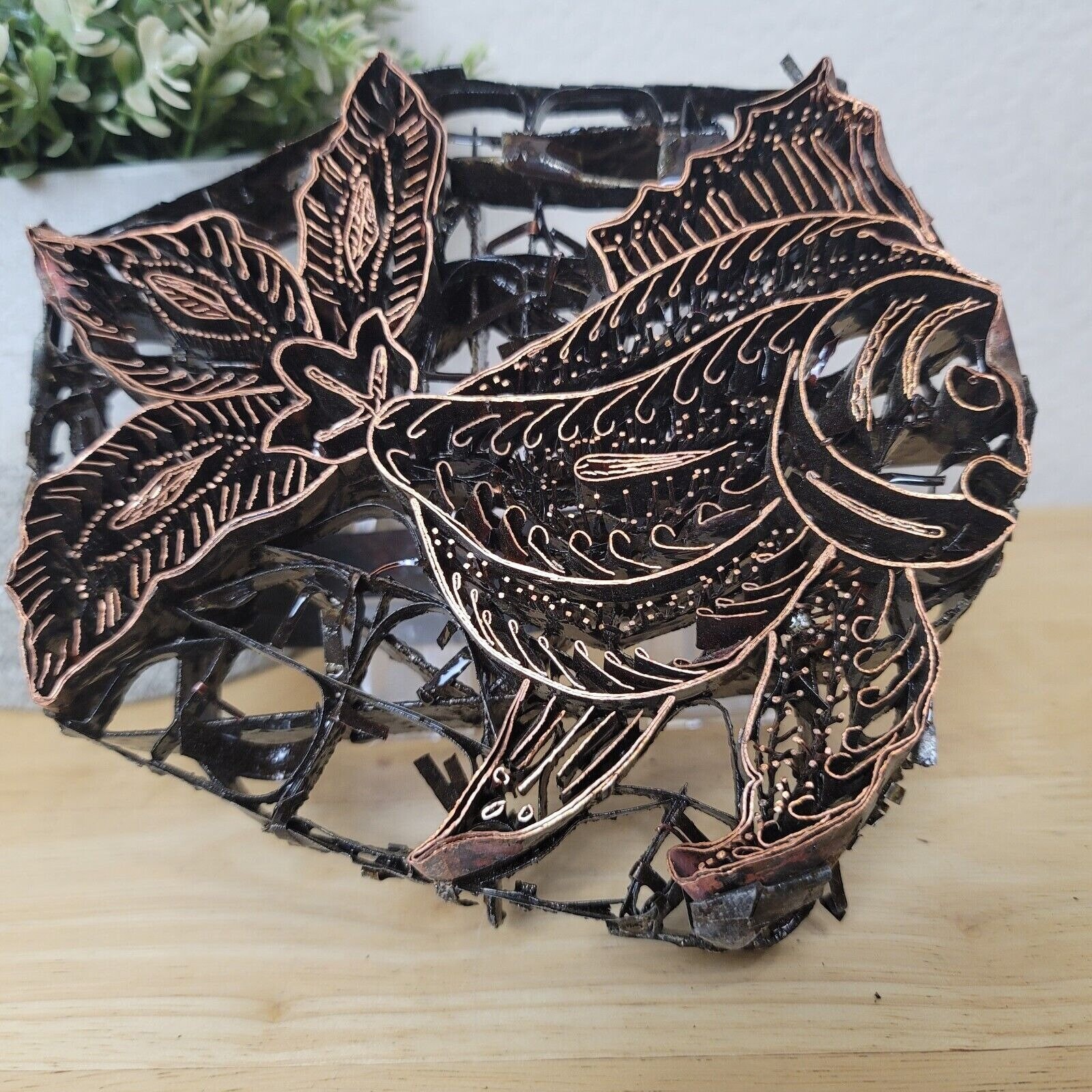 Vintage Javanese Copper Gold Fish Batik Stamp Handmade Tapestry Java