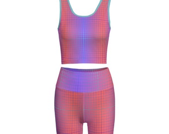Cyber Design Futuristico Cyber Print Set atletico in due pezzi / Per allenamenti, Abbigliamento da salotto, Abbigliamento Rave / Set di abbigliamento ispirato al Cyber Punk Trippy