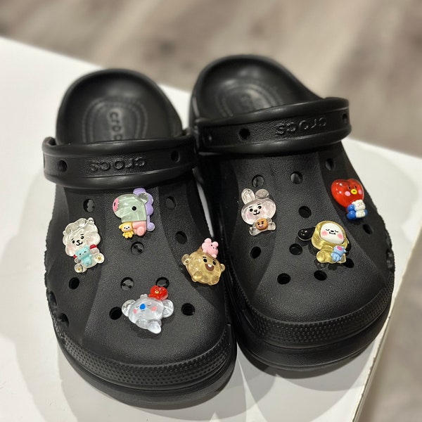 FULL SET of 7 - BTS + BT21 cute jelly animal shoe charms, clear resin acrylic jibbitz, perfect gift for army and kpop fan