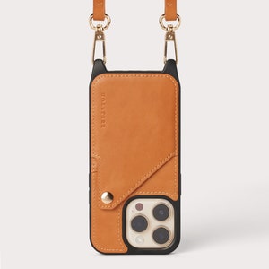 Ultra-Durable Genuine Leather Smooth iPhone Case Crossbody Wallet Purse w/ Expanded Card Holder & Adjustable Shoulder Strap - Tan / Beige