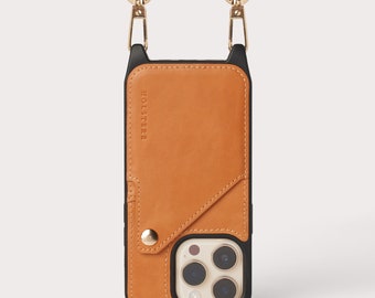 Ultra-Durable Smooth Tan Genuine Leather iPhone Case Crossbody Wallet Purse