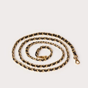 Bandoulière : bandoulière en chaîne en cuir véritable façon Chanel avec fermoirs dorés pour sac ou étui pour téléphone