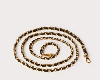 Crossbody Strap: Genuine Leather Chanel-Like Crossbody Shoulder Chain Strap with Gold-Toned Clasps for Bags or Crossbody Phone Cases