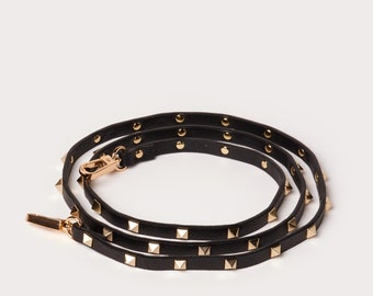 Crossbody Strap: Genuine Leather Studded Crossbody Shoulder Strap w/ Gold-Toned Hardware for Any Handbag, Purse, or iPhone Case Crossbody