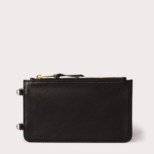 Cartera con cremallera de cuero granulado genuino, accesorio adicional para funda cruzada para iPhone - Negro