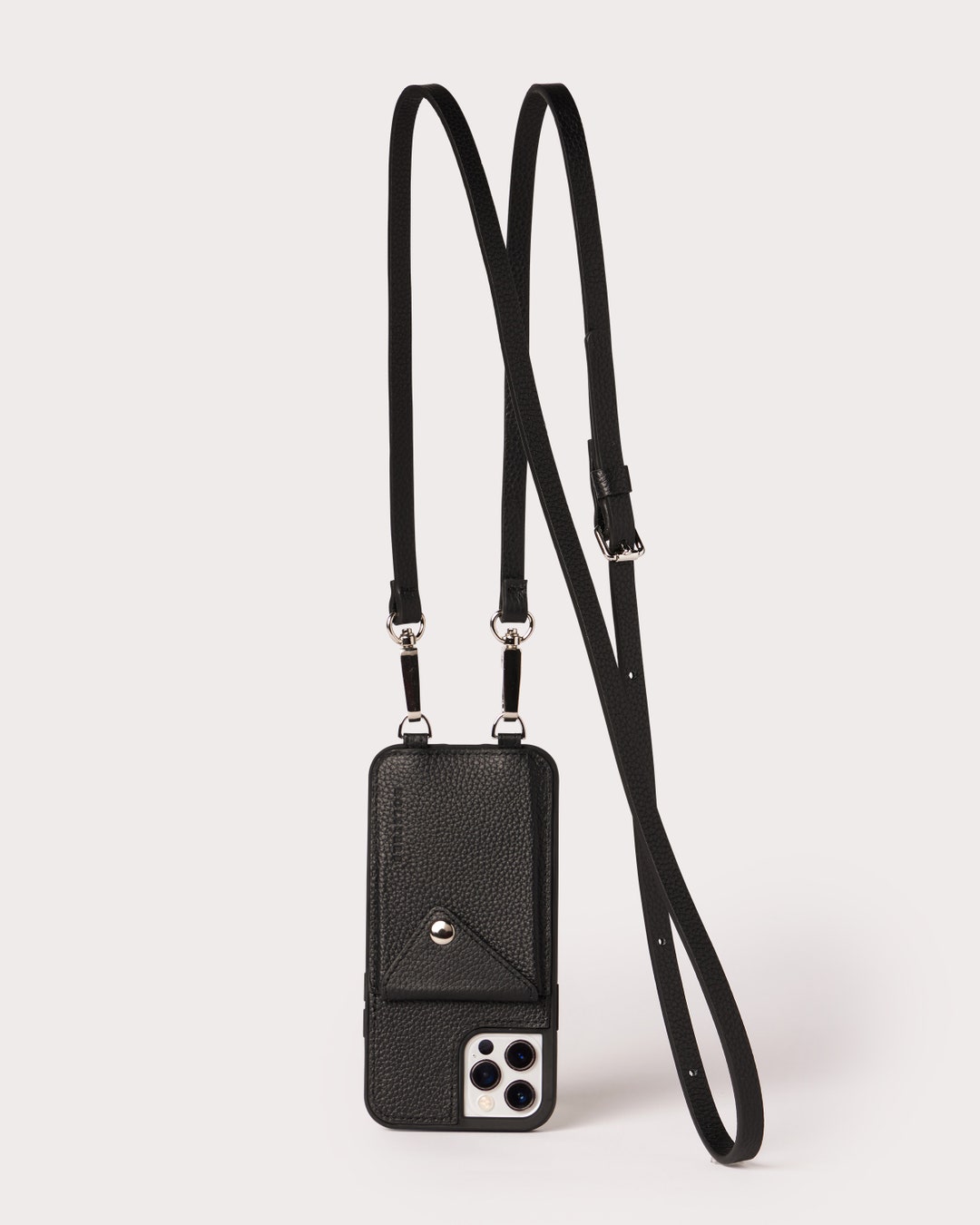 Pebbled Black Genuine Leather iPhone Case Crossbody Wallet Purse Etsy