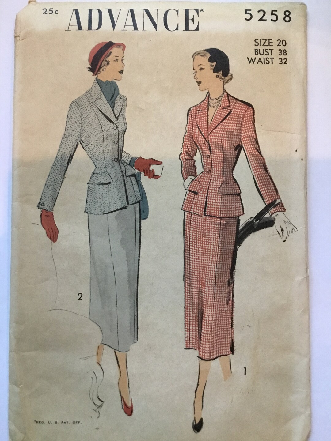 1950s Vintage Womens Suit Pattern Advance 5258 Size 20 Etsy