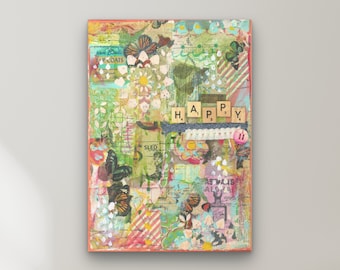 Original Artwork, Happy, on Canvas 12x9, Mixed Media Art, Inspirational Art, Original Art