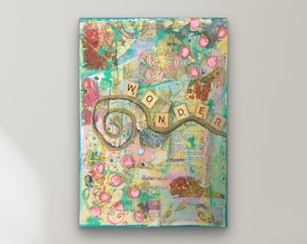 Original Artwork, Wonder, on Canvas 12x9, Mixed Media Art, Inspirational Art, Original Art