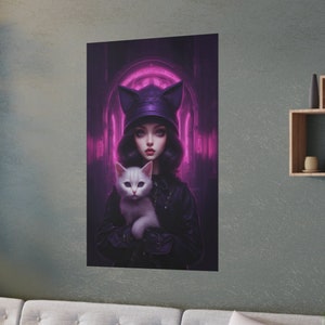 Arte surrealista de punk purrfection: ¡libera el sueño eléctrico con un toque surrealista punk! Póster rosa neón, póster de chica rosa, arte punk neón