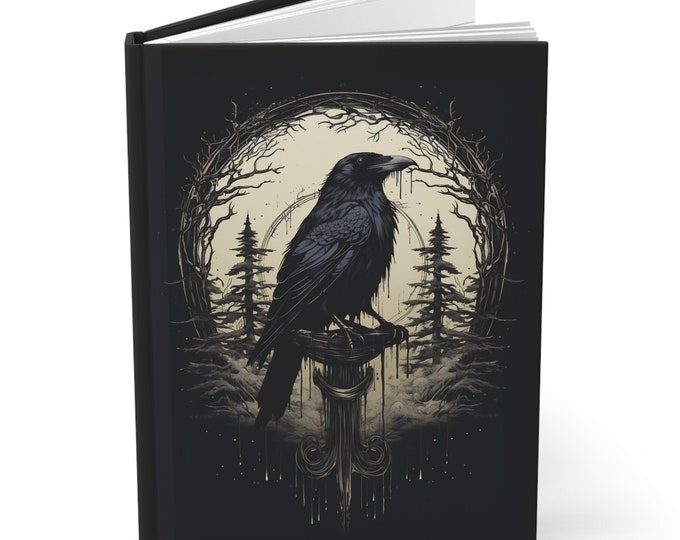 Gothic Notebook - Night's Sentinel, Raven Hardcover Journal gothic raven art notebook aesthetic notebook hardcover notebook dark academia