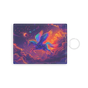 Unicorn Skies kaarthouder kunstleer saffianoleren sleutelhanger portemonnee