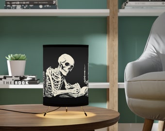 Skeleton Cat and Raven Lamp (No bulb) Gothic lamp, heavy metal lamp, skeleton lamp, skull lamp, halloween lamp, unique lamp, bedside lamp