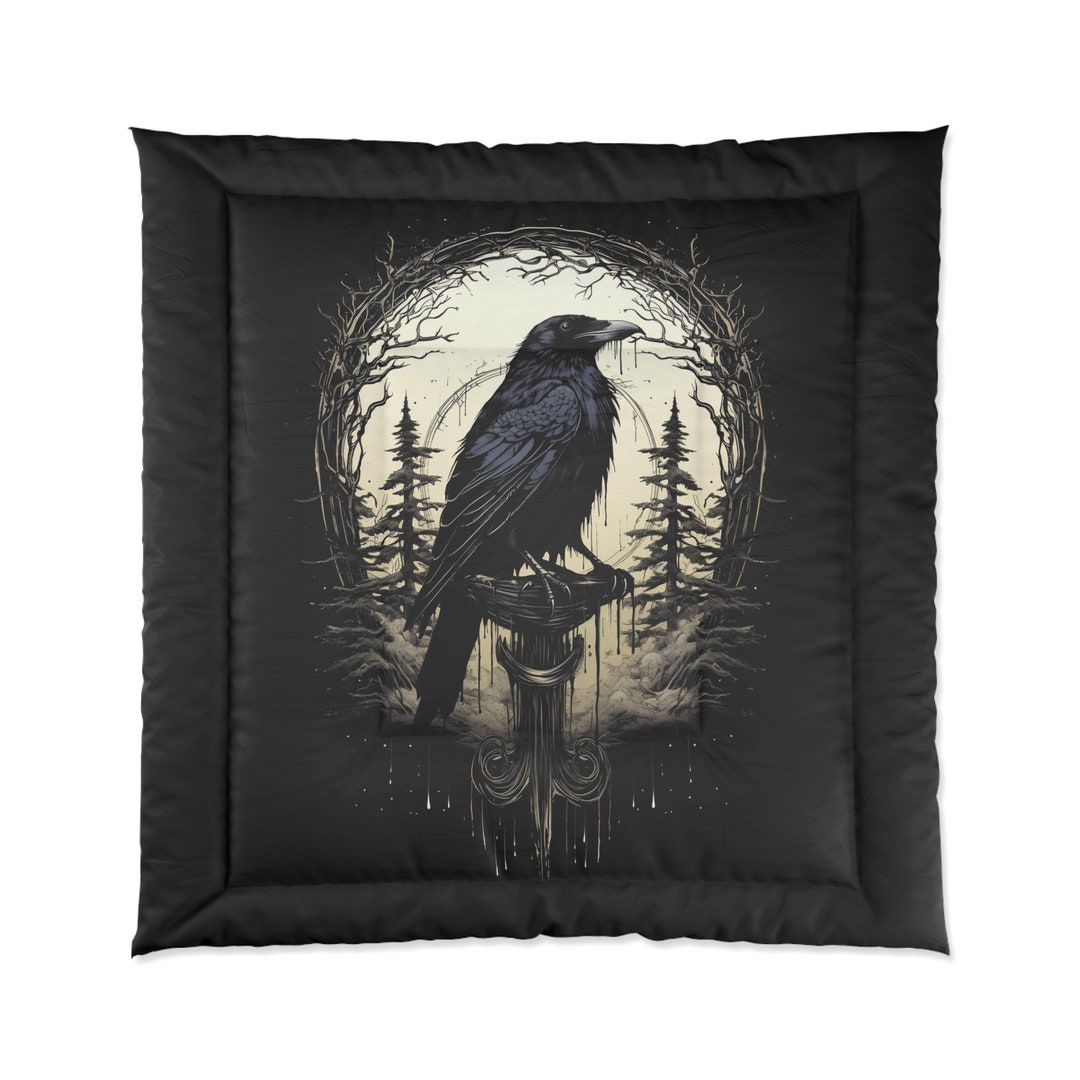 Night's Sentinel Black Comforter Gothic Raven Comforter Black Dark