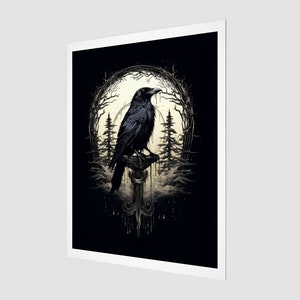 Night&#39;s Sentinel Gothic Raven Silhouette - Fine Art Print -goth raven painting, gothic home decor, gothic decor, gothic art, dark academia