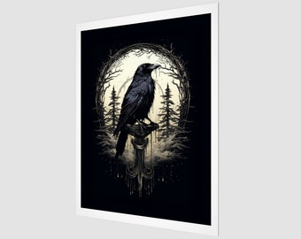 Night's Sentinel Gothic Raven Silhouette - Fine Art Print -goth raven painting, gothic home decor, gothic decor, gothic art, dark academia