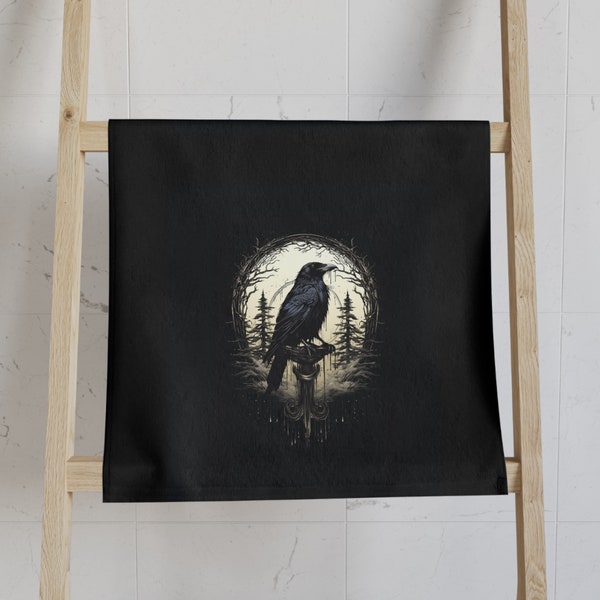 Black Raven Dark Academia Hand Towel, Night's Sentinel, Gothic raven towel gothic towel raven towel dark art towel goth towel