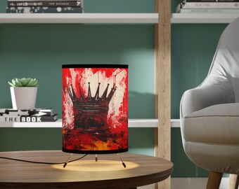 Painted Crown Abstract Art Table Lamp Red Black White Lamp Painted Red Lamp Fine Art Lamp Drum Lamp Table Lamp Bedside Lamp Tripod Lamp