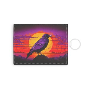 Cartera con llavero de piel Saffiano de piel sintética con tarjetero de cuervo morado