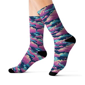 Calcetines Nube Rosa y Azul - estampados por sublimación, calcetines bonitos, calcetines divertidos
