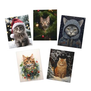 Kattenkerstkaart, pakket van 5 kaarten, katten kerstkaarten kerstkaarten kattenkerstkaarten blanco kerstkaarten, katten