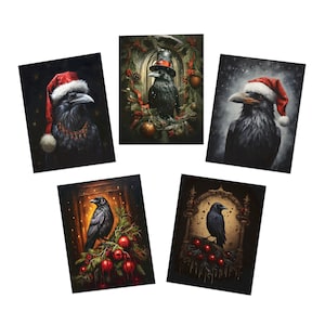 Lot de 5 cartes de Noël corvidées, cartes de voeux de Noël corbeau, cartes de vœux, cartes de Noël sombres, cartes postales de Noël vierges, gothiques