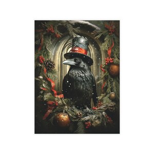 Noël corvide, cartes postales de Noël du corbeau, cartes de voeux pour les fêtes, cartes de Noël sombres Noël cool, cartes postales de Noël vierges, gothiques
