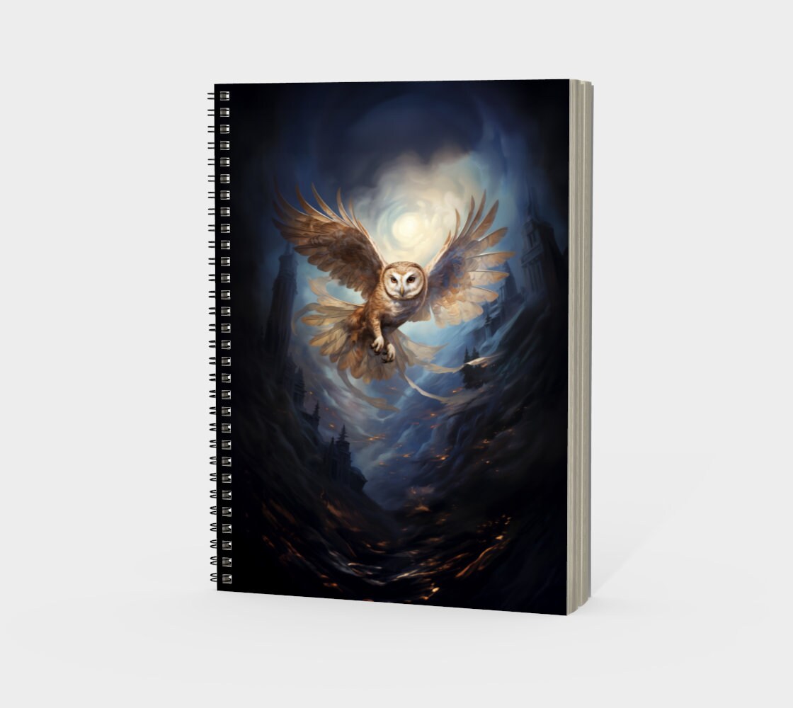 Large Moonlight Flight Owl Spiral Notebook - Large Owl Notebook - aesthetic notebook, owl notebook, 
