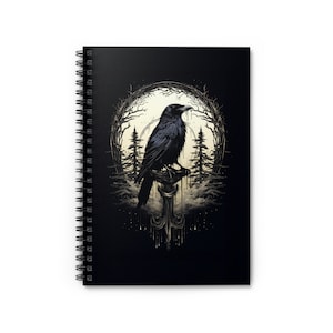 Night's Sentinel, Gothic Raven Spiral Notebook - dark academia raven notebook, aesthetic notebook, dark art, grim art, gothic notebook, goth