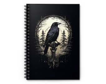 Night's Sentinel, Gothic Raven Spiral Notebook - dark academia raven notebook, aesthetic notebook, dark art, grim art, gothic notebook, goth