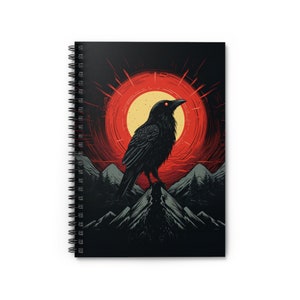 Sunset&#39;s Omen, Raven Notebook - Original art spiral notebook- goth notebook, raven notebook, raven journal, gothic notebook, witchy notebook