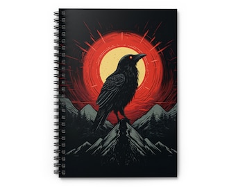 Sunset's Omen, Raven Notebook - Original art spiral notebook- goth notebook, raven notebook, raven journal, gothic notebook, witchy notebook