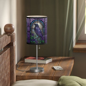 Raven Stained Glass Lamp - purple blue raven lamp, stained glass lamp, bedside lamp, table lamp, unique lamp, bedside table lamp, gift lamp