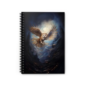 Moonlight Flight Owl Notebook - Owl Spiral Notebook - aesthetic notebook, owl notebook, witchy notebook, owl journal, owl gift, owl art