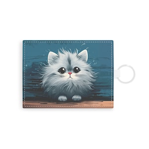 Tarjetero Cat Floof Cartera con llavero de piel sintética Saffiano