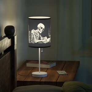 Skeleton Cat and Raven Lamp (no bulb) - Gothic lamp, heavy metal lamp, skeleton lamp, skull lamp, halloween lamp, unique lamp, table lamp