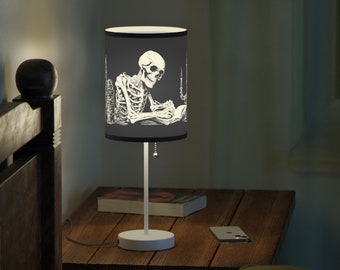 Skeleton Cat and Raven Lamp (no bulb) - Gothic lamp, heavy metal lamp, skeleton lamp, skull lamp, halloween lamp, unique lamp, table lamp