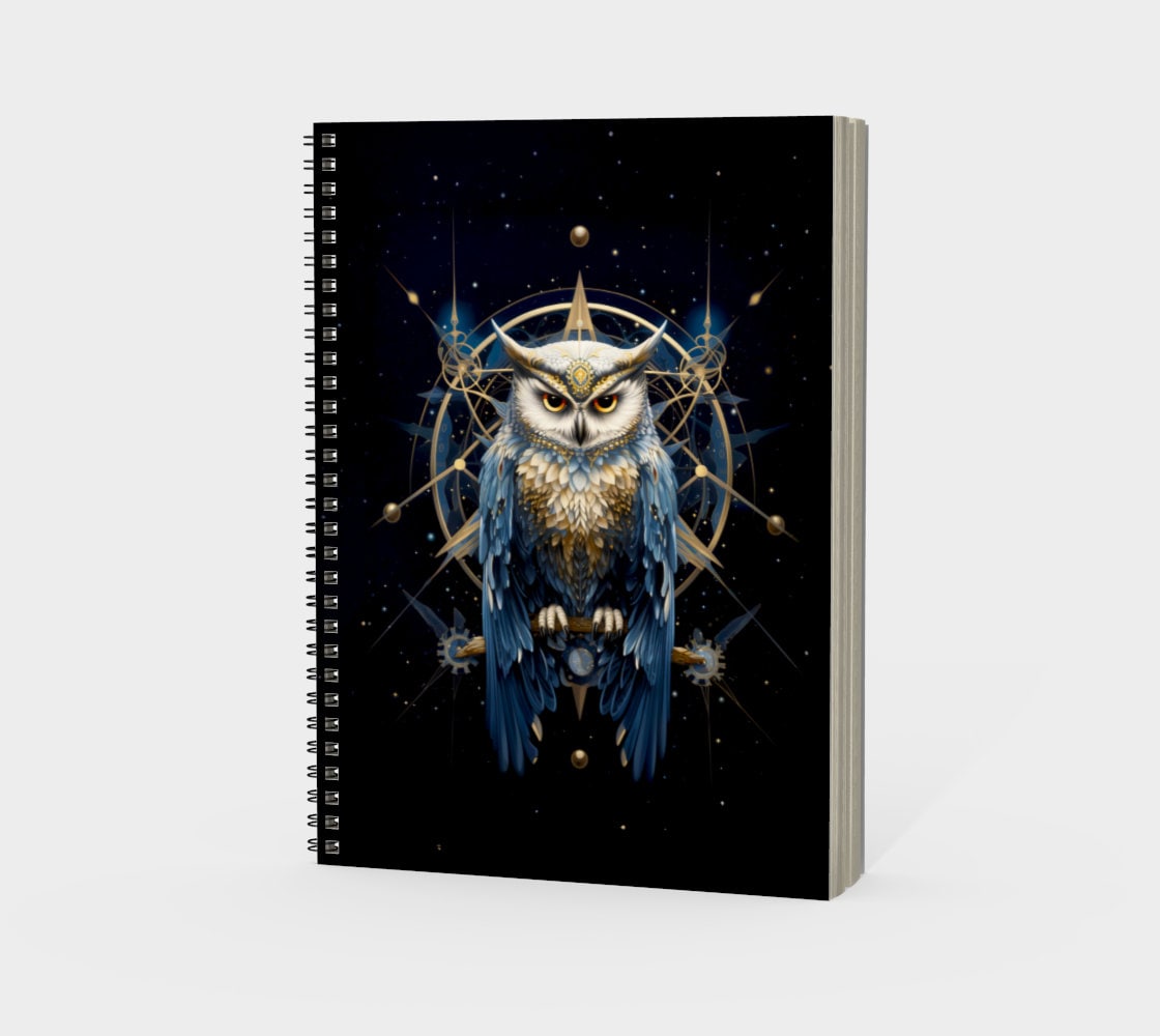 Stellar Wisdom Large Spiral Notebook - owl notebook, owl spiral notebook, celestial journal, owl jou
