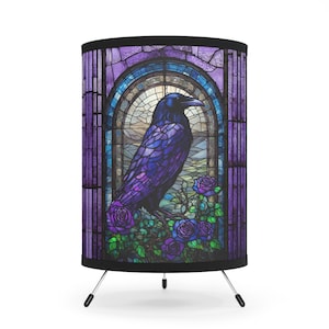 Raven Stained Glass Lamp - Rabenlampe, Glasmalerei lila blaue Lampe, Gothic Lampe, einzigartige Lampe, Nachttischlampe, Geschenklampe dark academia
