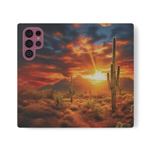 Arizona Desert Klapphandyhülle für iPhone 13 12 11 Samsung s22 s21 mit Kartenfach aus veganem Kunstleder mit elastischem Band