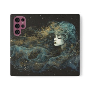 Étui à rabat Starborn Enigma, coque de téléphone déesse, étui de téléphone à rabat céleste, étui à rabat féminin divin, s22 s21, iphone 13 12 11