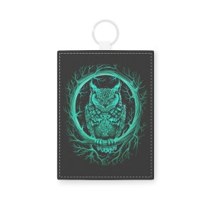 Cartera con llavero de piel saffiano de piel sintética con tarjetero gótico con corona de búhos
