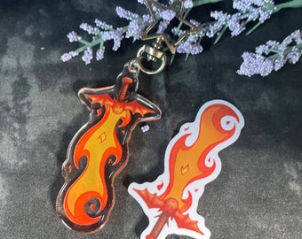 Fire Sword 2.5" Glitter Epoxy Acrylic Keychain- Dungeons and Dragons TTRPG Accessory and Decor
