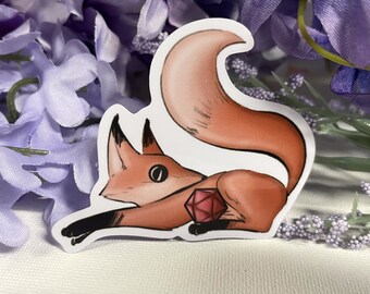 Fox with D20 2.5" Vinyl Sticker - Dungeons and Dragons TTRPG Cute Animal Accessory and Decor