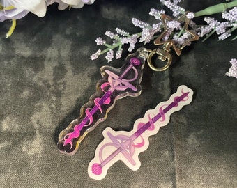 Force Sword 2.5" Glitter Epoxy Acrylic Keychain- Dungeons and Dragons TTRPG Accessory and Decor
