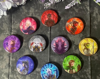 DnD Video Game Characters Fan Art Button Pin - 2.25 in / 58 mm Button Badge - Video Game Art Accessory and Decor